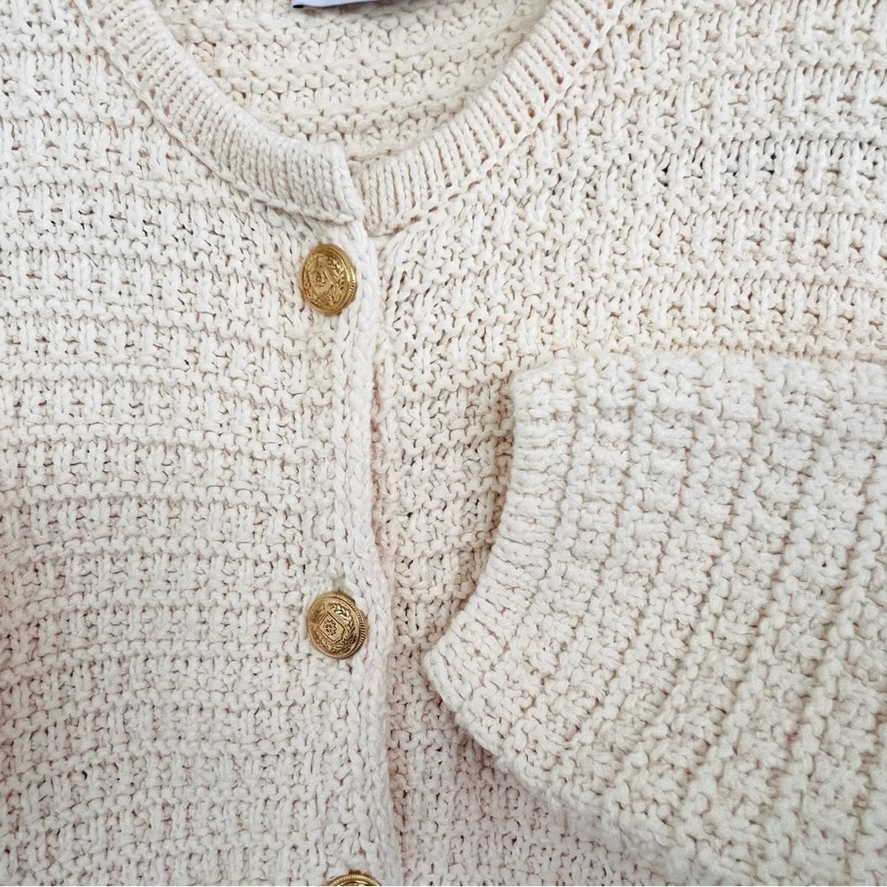 Zara Cream Cardigan Sweater - Cotton Blend Knit. Size L. - Picture 9 of 14